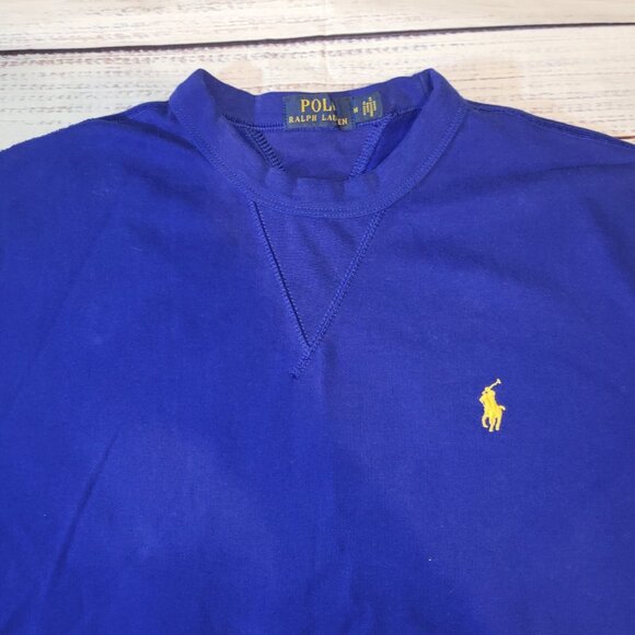 Polo Ralph Lauren Sweatshirt Mens Medium LS Blue Pullover Crew Neck Yellow Pony - Picture 1 of 16